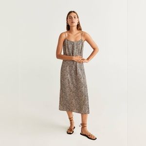 Mango Leopard Print Slip Dress with slit XS